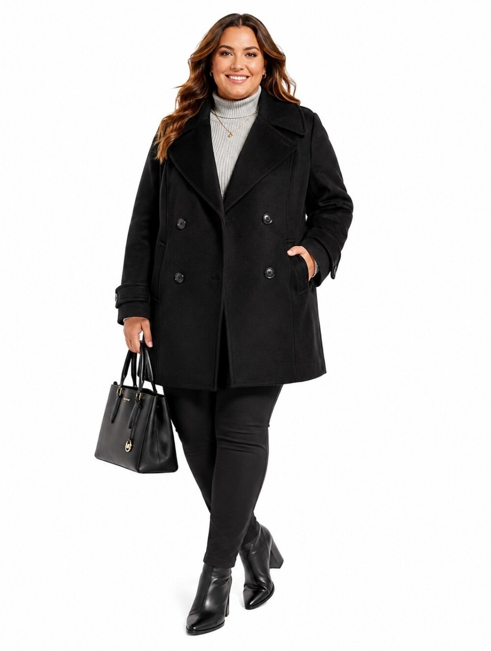 MICHAEL Michael Kors Wool Blend Coat 1X Black Double Breasted Plus Size